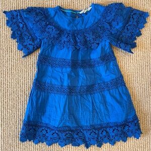 Mini Boden Kids' 1 Lace Tiered Dress, Cabana Blue, Size 2-3Y